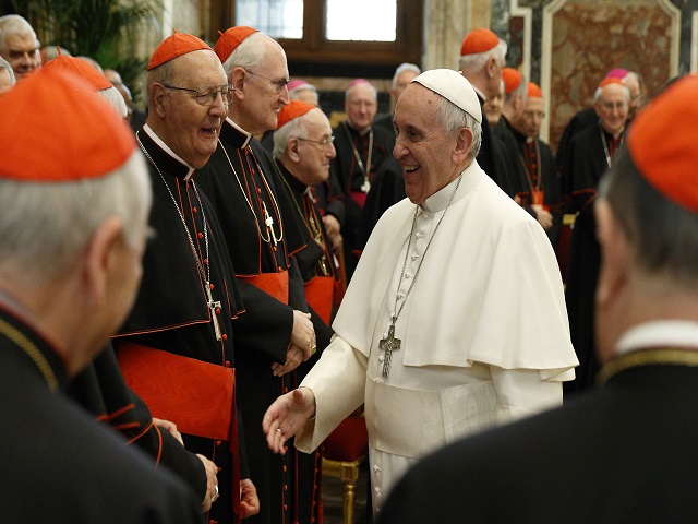 Pope Francis exchanges Christmas greetings with members of Roman Curia in Clementine Hall at Vatican